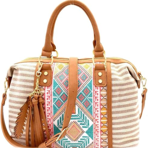 Embroidered Canvas Satchel T4